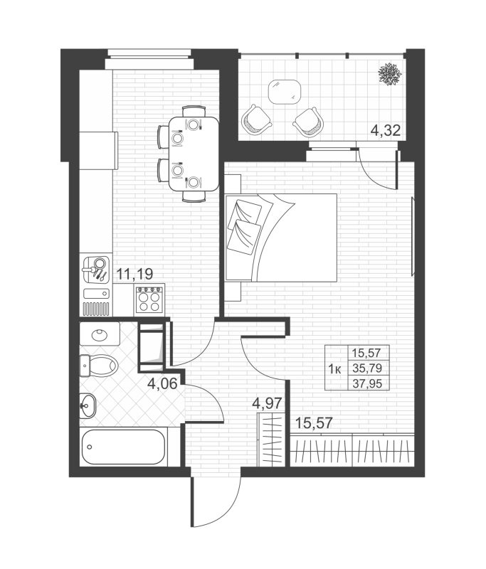 1 ккв 35,7 м²