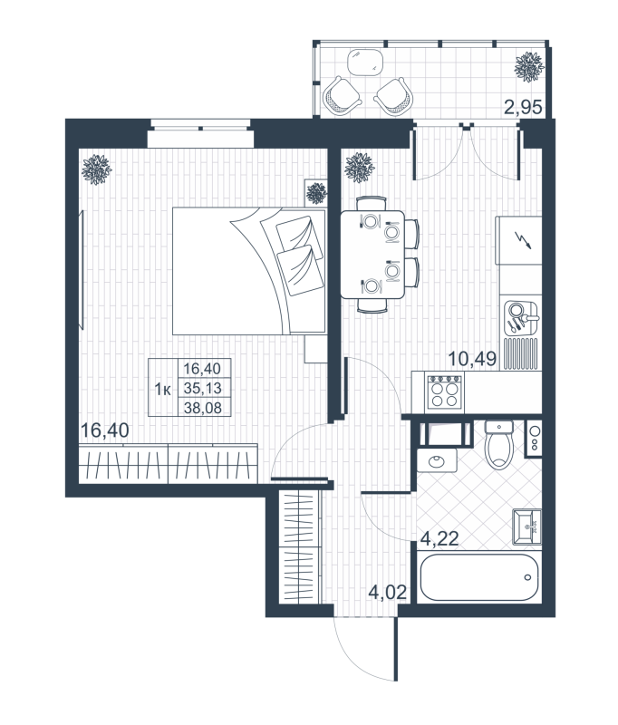 1 ккв 34,9 м²