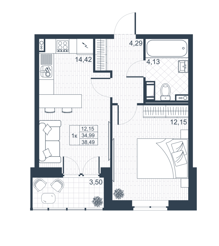 1 ккв 34,8 м²