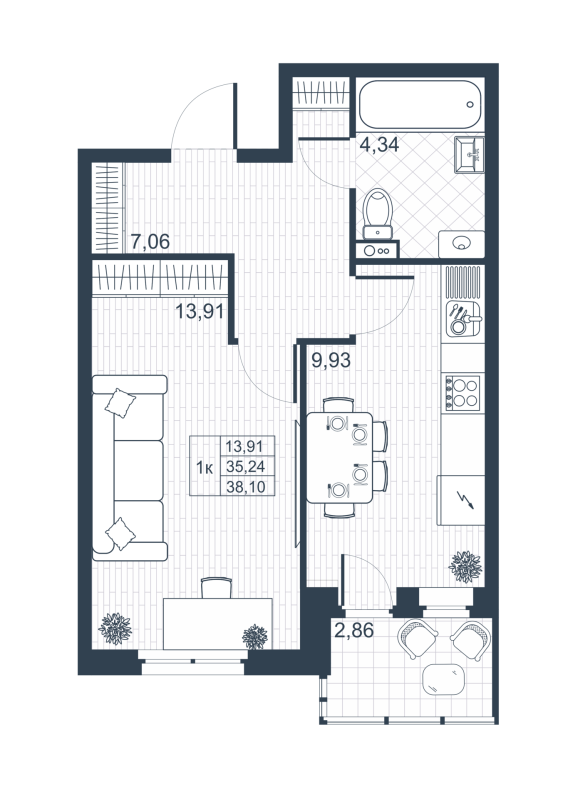 1 ккв 35,1 м²