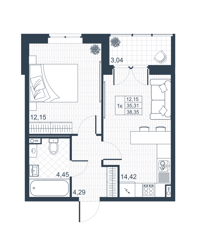 1 ккв 35,1 м²
