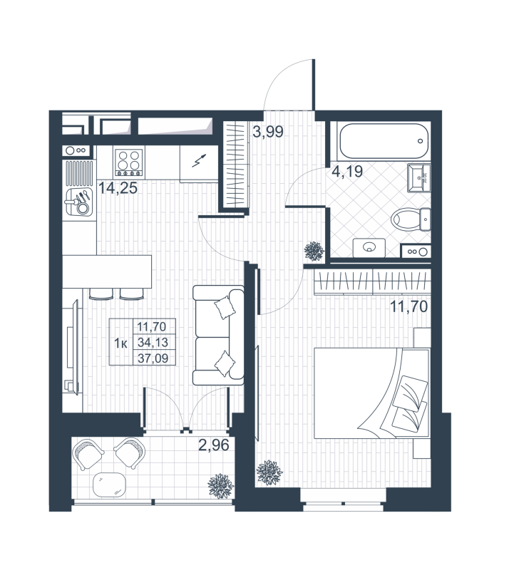 1 ккв 33,9 м²