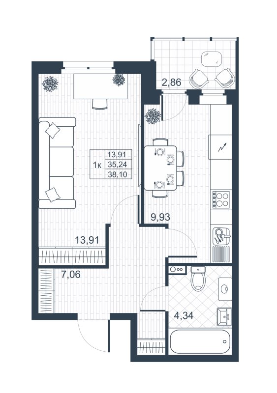 1 ккв 35 м²