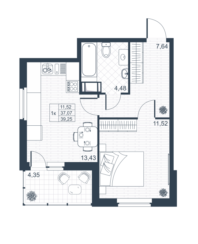 1 ккв 36,9 м²