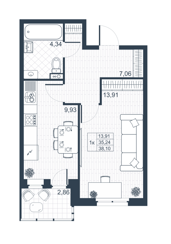 1 ккв 35 м²
