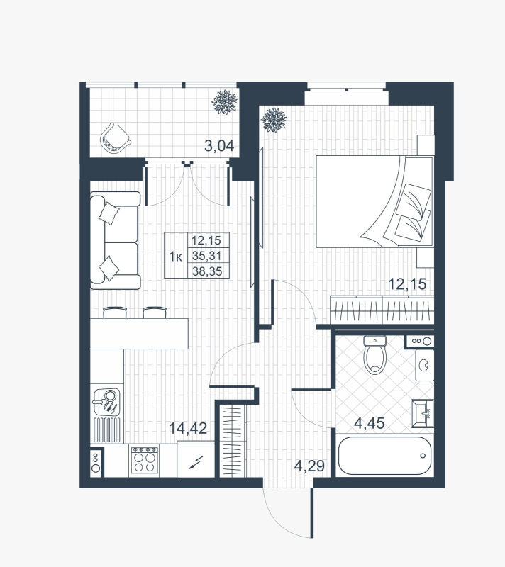 2 ккв (Евро) 35,1 м²