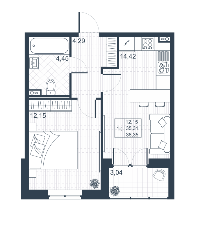 1 ккв 35,1 м²