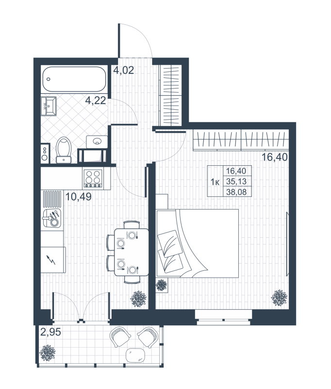 1 ккв 34,9 м²