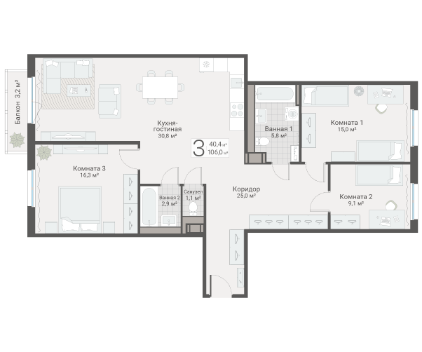 4 ккв (Евро) 106 м²