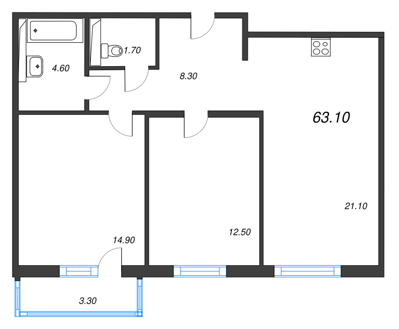 3 ккв (Евро) 63,1 м²