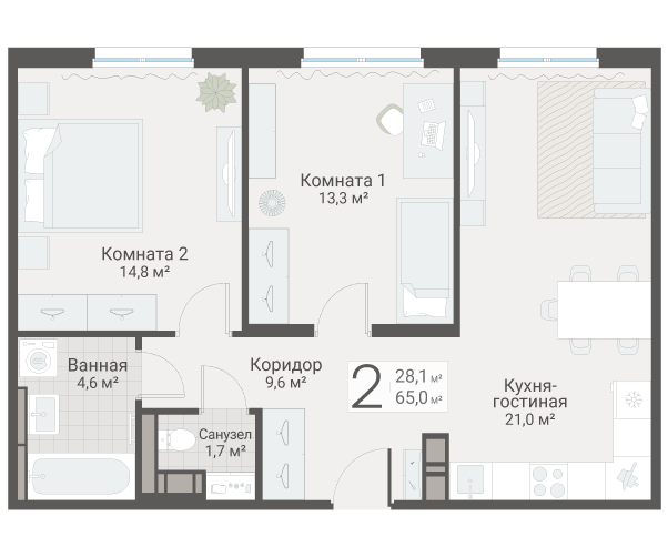 3 ккв (Евро) 65 м²