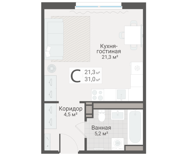 Студия 31 м²