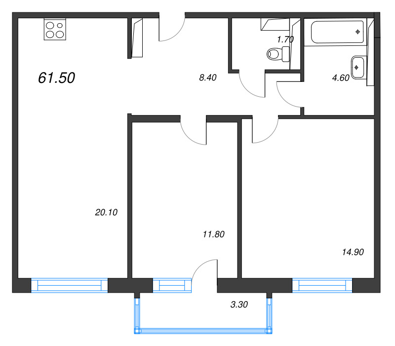 3 ккв (Евро) 61,5 м²