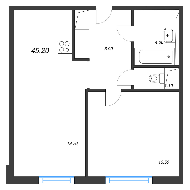 2 ккв (Евро) 45,2 м²