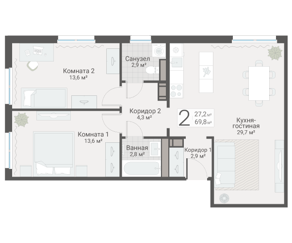 3 ккв (Евро) 69,8 м²