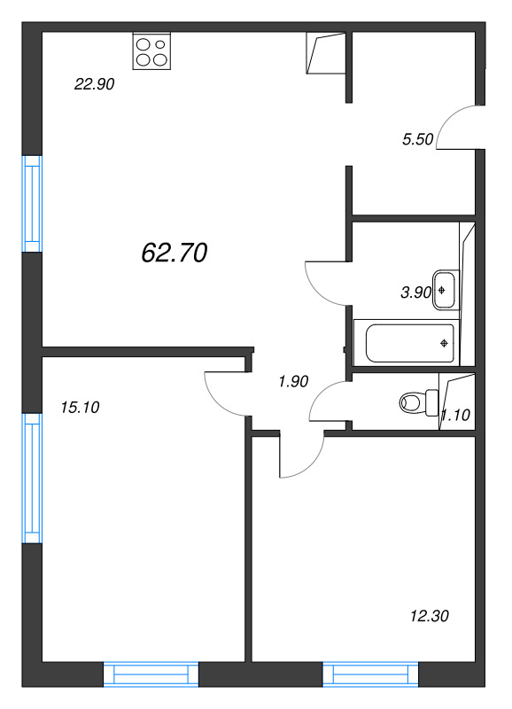 3 ккв (Евро) 62,7 м²