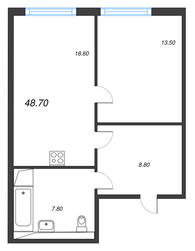 2 ккв (Евро) 48,7 м²