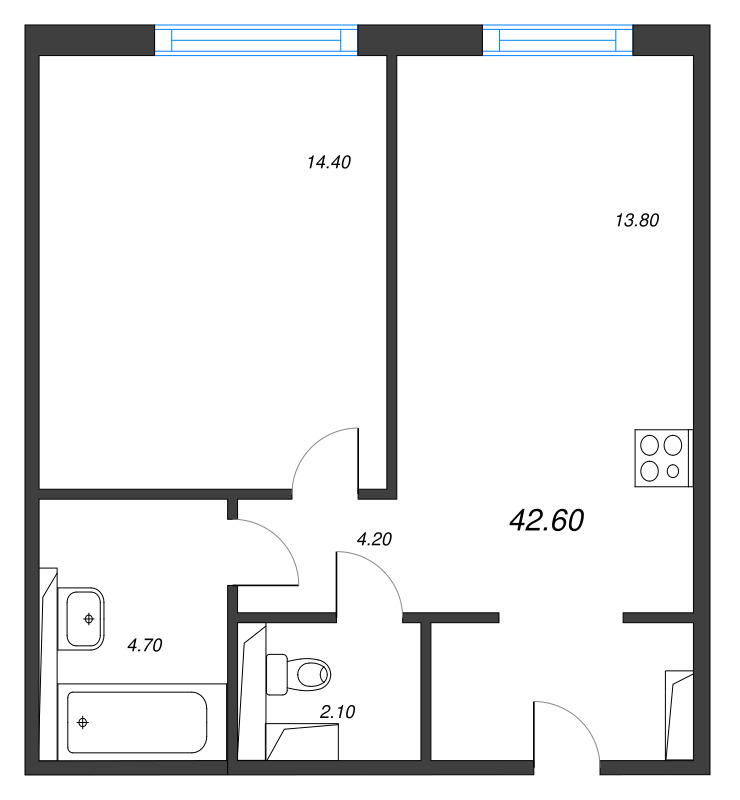 1 ккв 42,6 м²