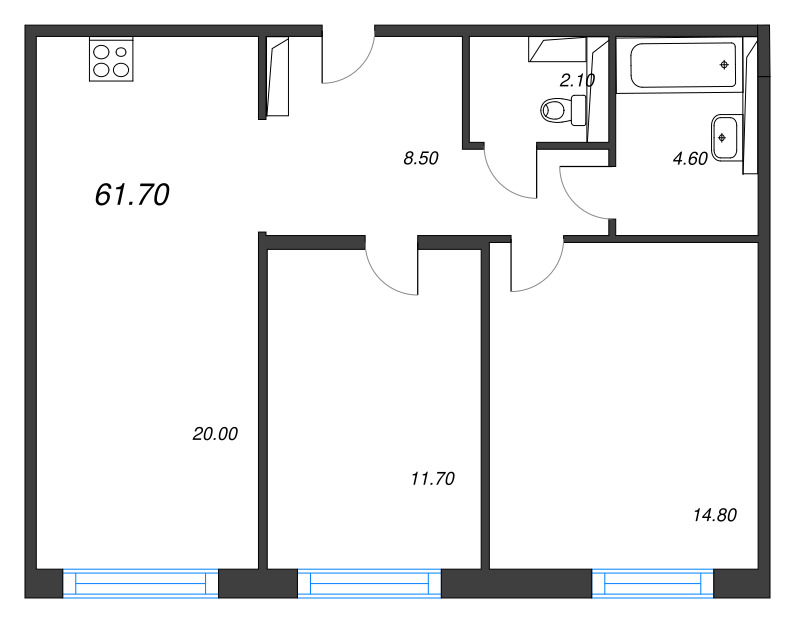 3 ккв (Евро) 61,7 м²