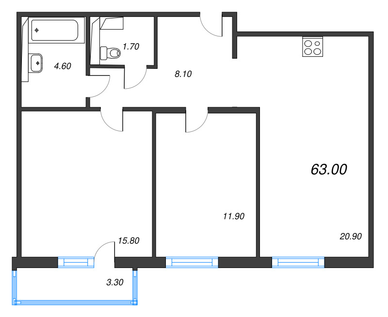 3 ккв (Евро) 63 м²