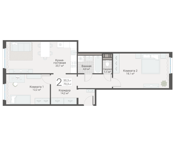 3 ккв (Евро) 70,3 м²
