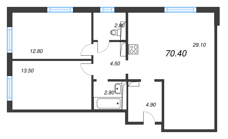 3 ккв (Евро) 70,4 м²
