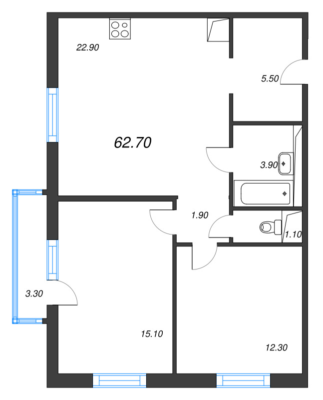 3 ккв (Евро) 62,7 м²