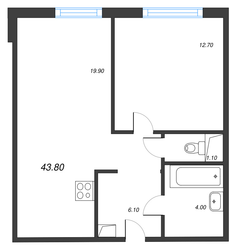 2 ккв (Евро) 43,8 м²