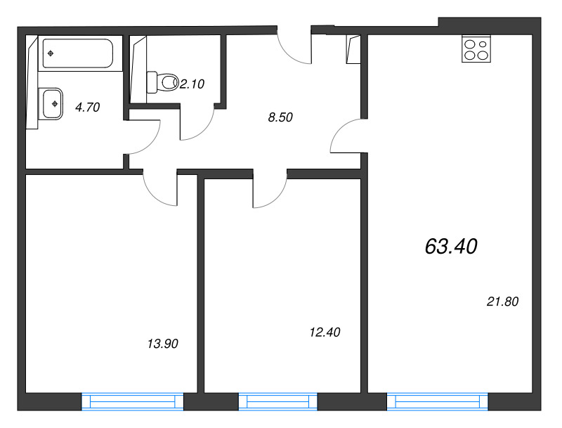 3 ккв (Евро) 63,4 м²