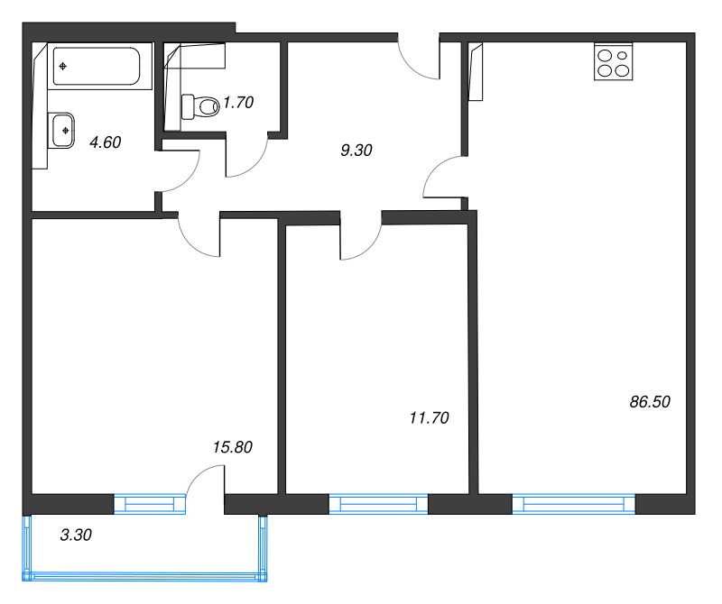 3 ккв (Евро) 64,8 м²
