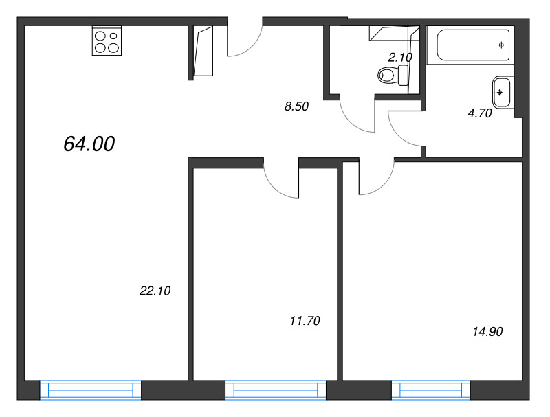 3 ккв (Евро) 64 м²