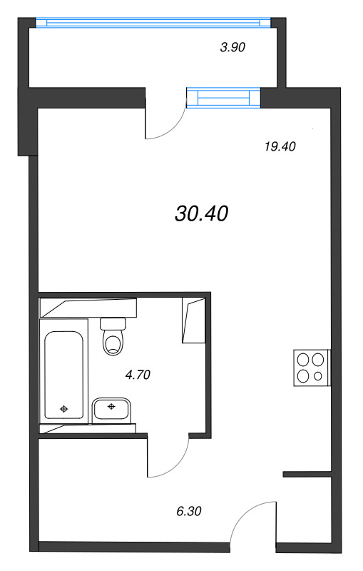 Студия 30,4 м²