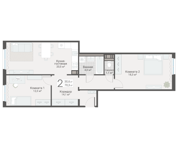 3 ккв (Евро) 70,3 м²