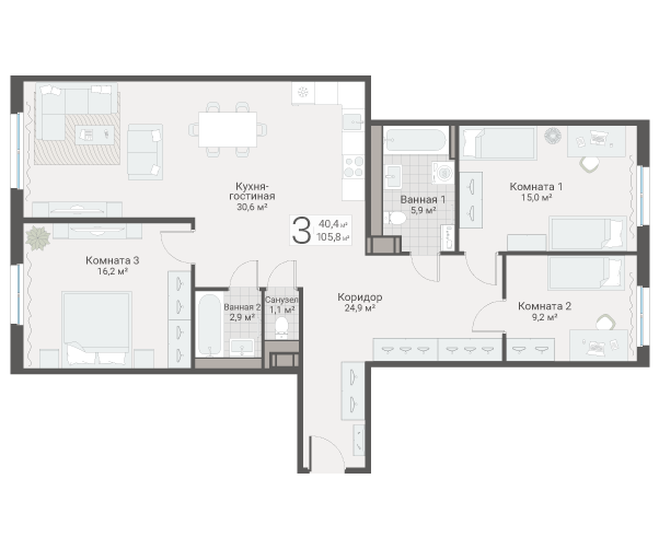4 ккв (Евро) 105,8 м²