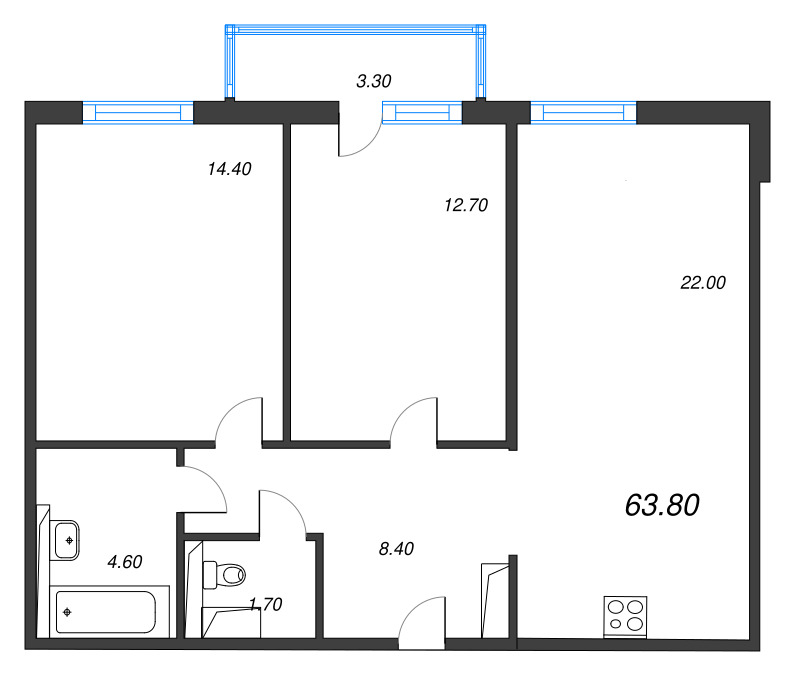 3 ккв (Евро) 63,8 м²