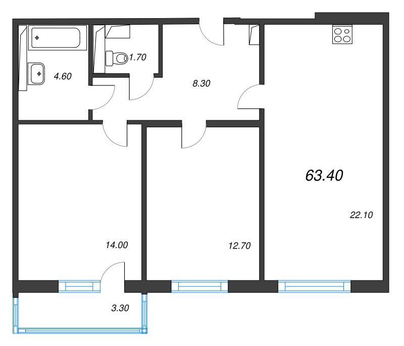 3 ккв (Евро) 63,4 м²