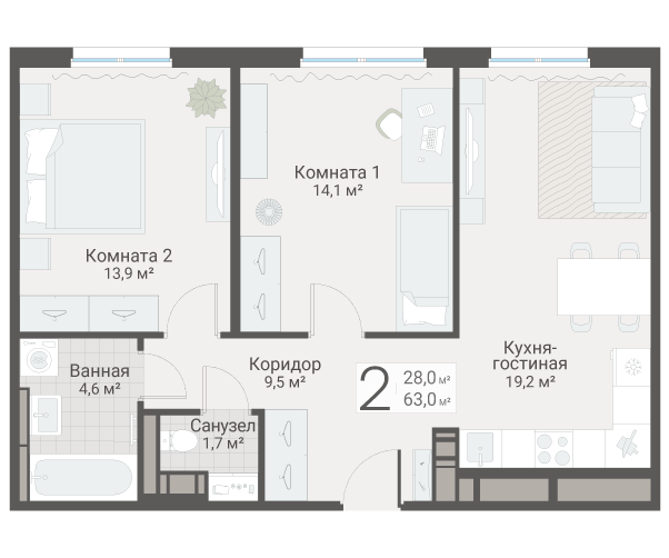 3 ккв (Евро) 63 м²