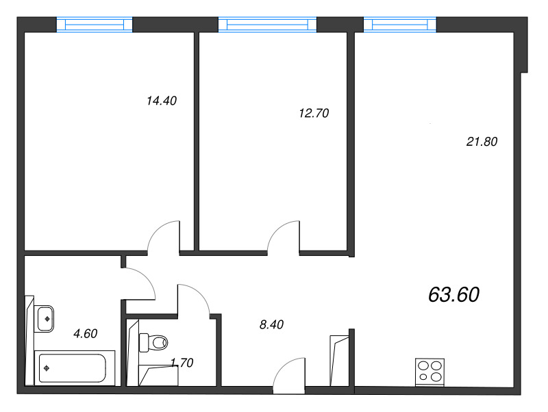 3 ккв (Евро) 63,6 м²