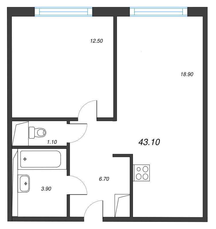 2 ккв (Евро) 43,1 м²