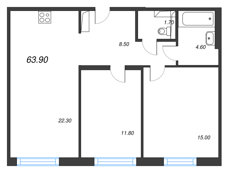 3 ккв (Евро) 63,9 м²
