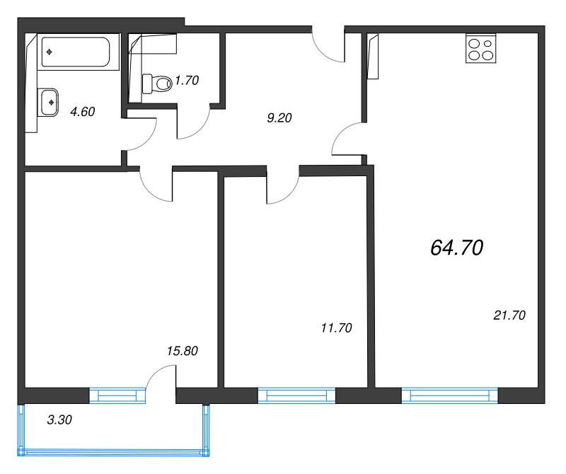 3 ккв (Евро) 64,7 м²