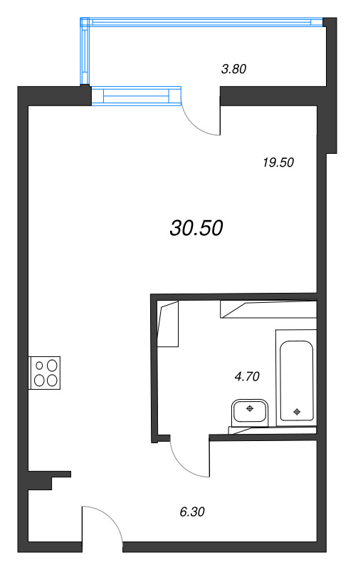 Студия 30,5 м²