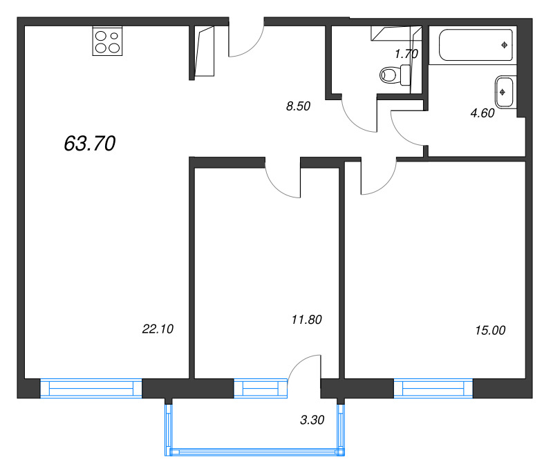 3 ккв (Евро) 63,7 м²