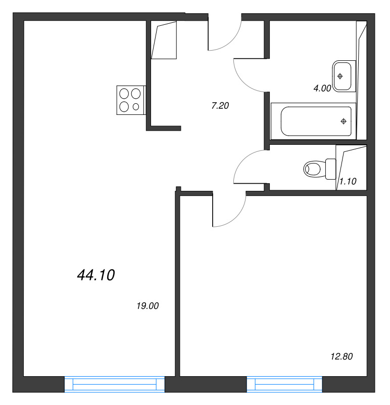2 ккв (Евро) 44,1 м²