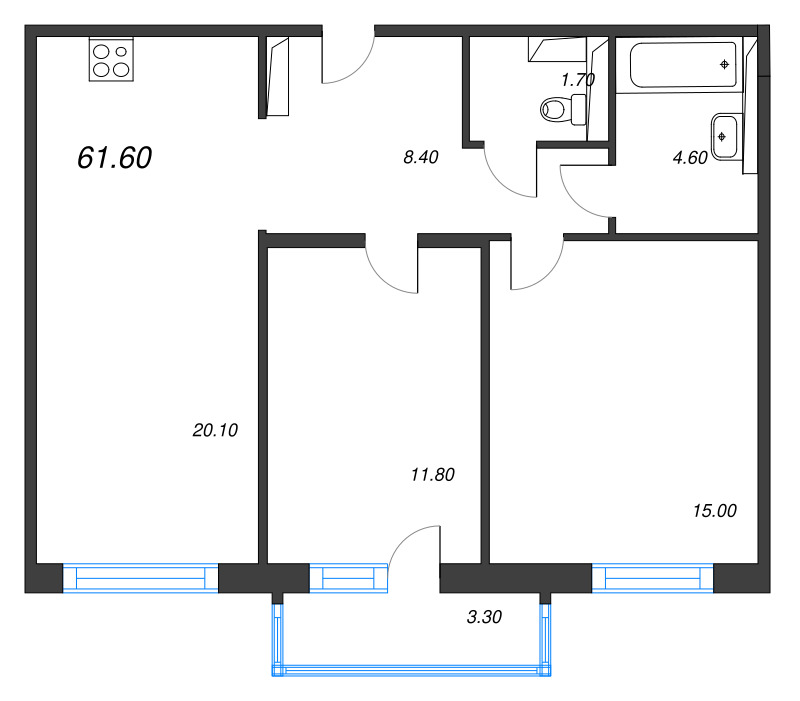 3 ккв (Евро) 61,6 м²