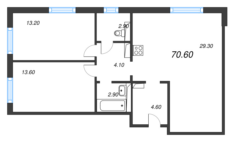 3 ккв (Евро) 70,6 м²