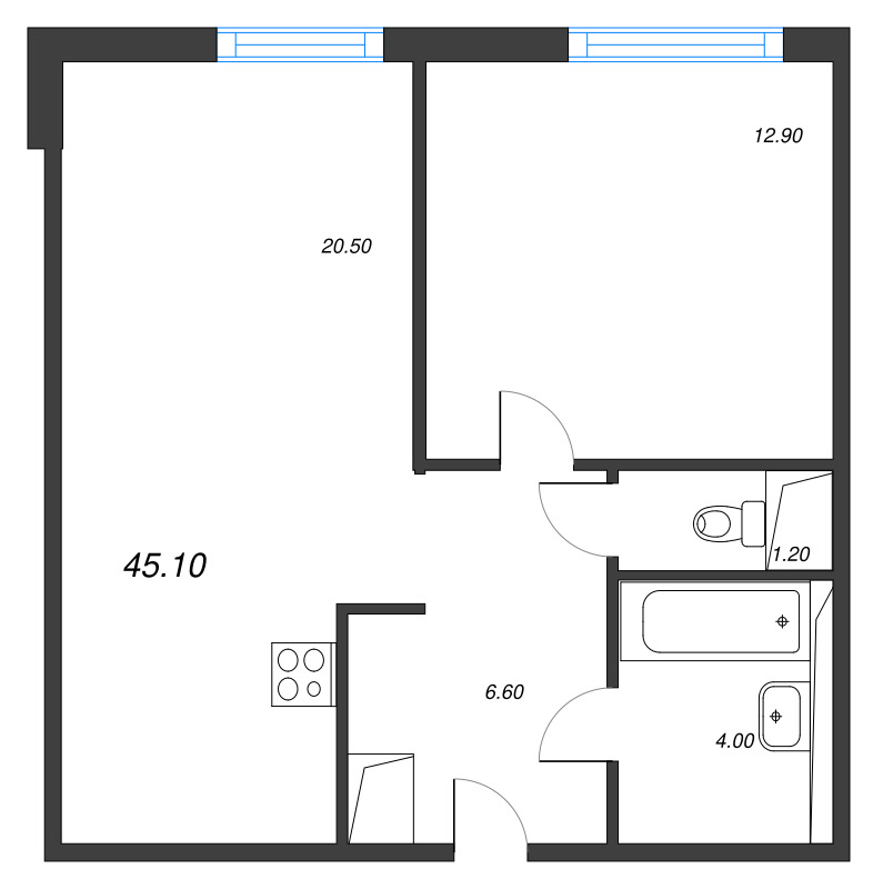 2 ккв (Евро) 45,1 м²