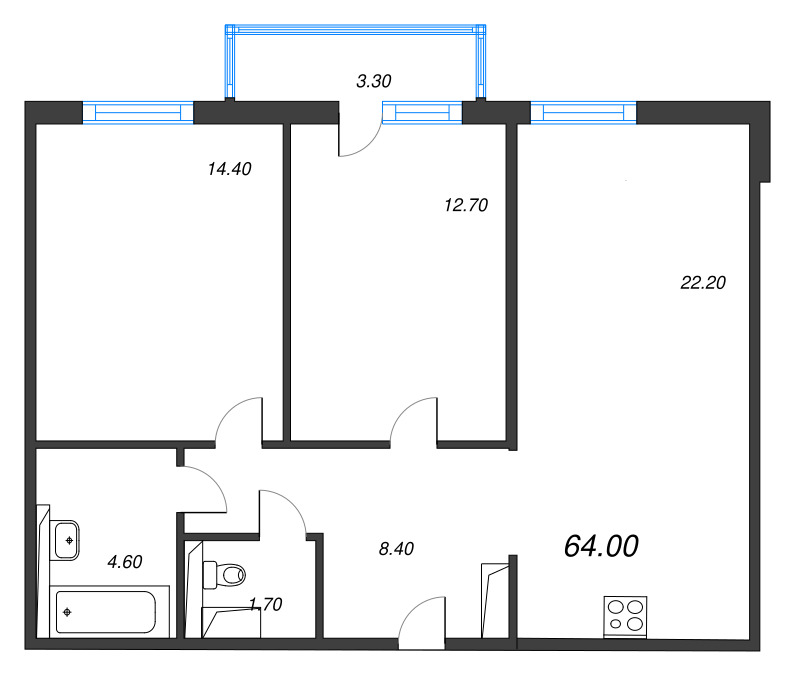 3 ккв (Евро) 64 м²