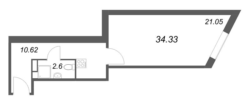 Студия 34,3 м²