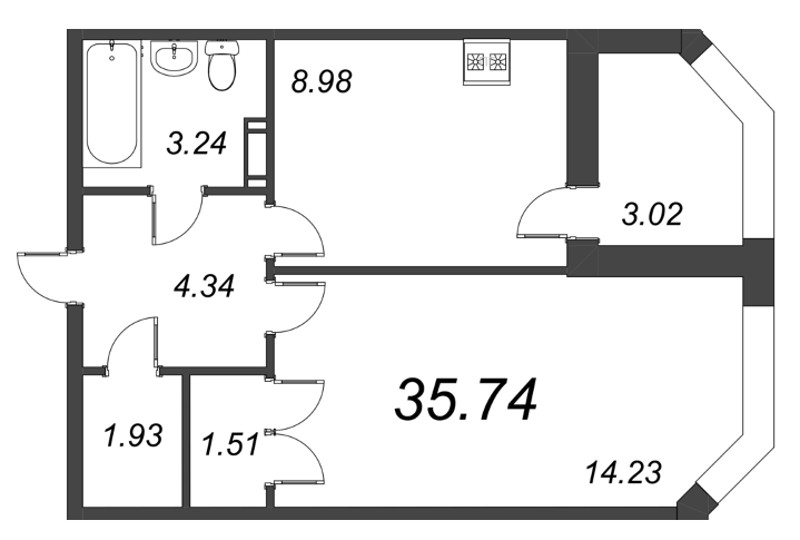 1 ккв 35,7 м²